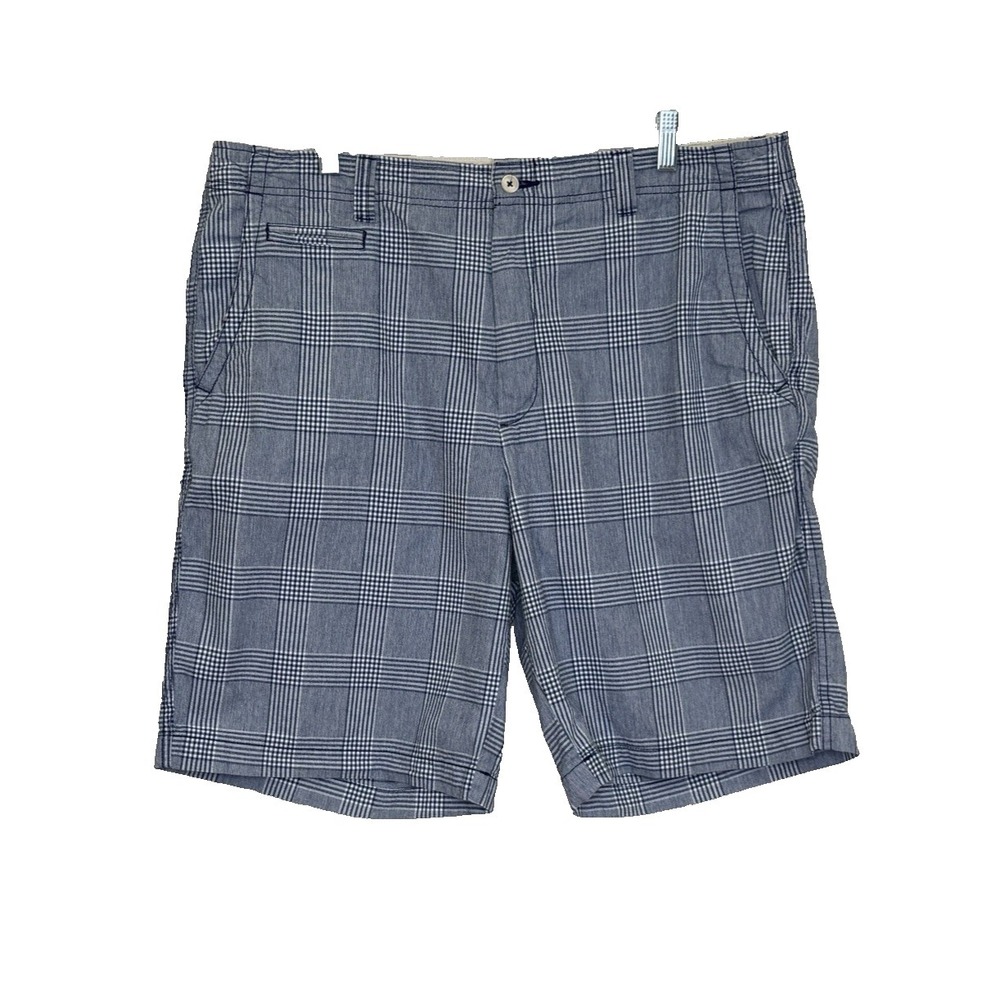 Cremieux Chino Shorts Mens Sz 38 Blue Plaid Flat Front 10" Inseam Cotton Coastal